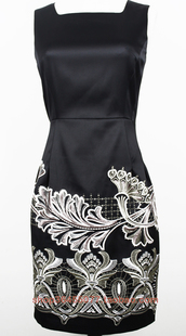 2013欧美新款女装 精美刺绣 OL通勤 修身显瘦连衣裙子有加加大