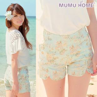 MumuHome木木家.清新甜美百搭修身印花牛仔短裤热裤2013春夏新品