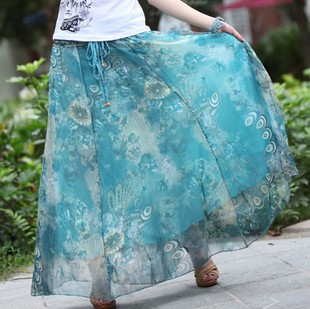 包邮2013夏装新款 半身裙 女 波西米亚春秋大摆雪纺长裙两穿裙子