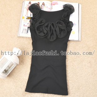 2013新款白搭立体大花朵雪纺螺纹棉女无袖打底吊带小背心9618