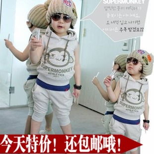 2013新款童装韩版韩国夏装夏季儿童衣服男童 猴子背心+短裤套装