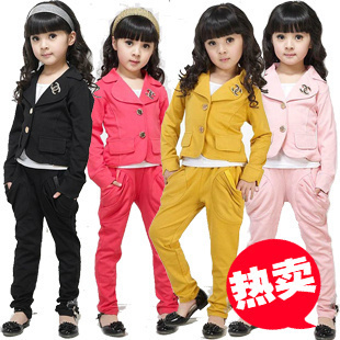 2013新款韩版童装 女童春秋装 小西装外套 哈伦长裤 儿童运动套装