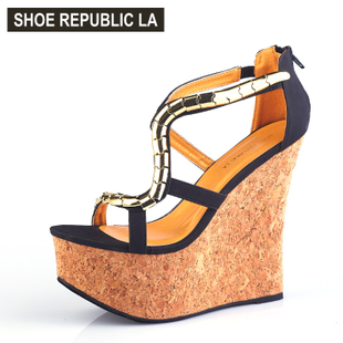 2013夏季新款欧美女鞋 超高跟坡跟厚底松糕鞋 休闲透气舒适凉鞋
