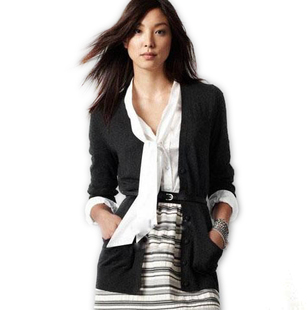 2013春装女装Ann Taylor LOFT 包扣口袋V领针织衫开衫 4色有大码